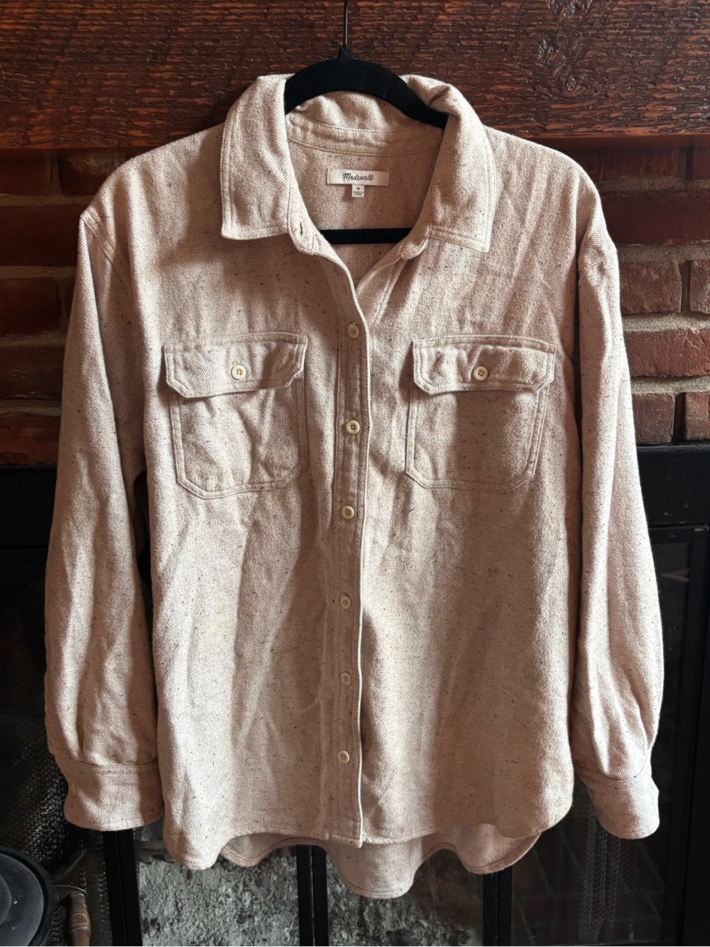 Madewell Speckled Flannel Shirt Medium | Oatmeal Tan Twill Button Down